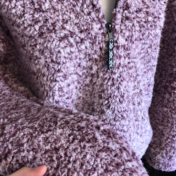 Maroon/white sherpa half zip jacket - Picture 3 of 6